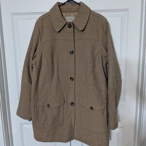 LL Bean Women's Wool Blend Lined Coat Beige • XL